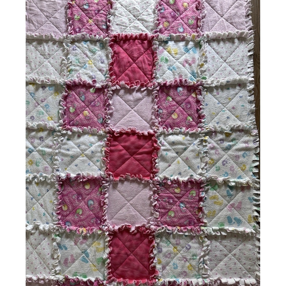 Handmade Baby Rag Quilt Blanket Pink Flannel Patchwork Lovey 35x50